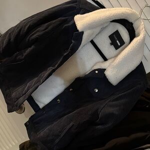 Fashion Nova Black and White Blazer with Plush Fabric and Contrasting Collar